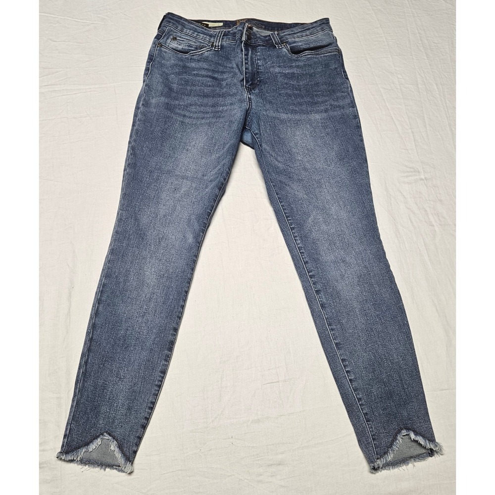 Kut from the Kloth Carlo Ankle Skinny Jeans Women 12 Blue Frayed Tulip Hem